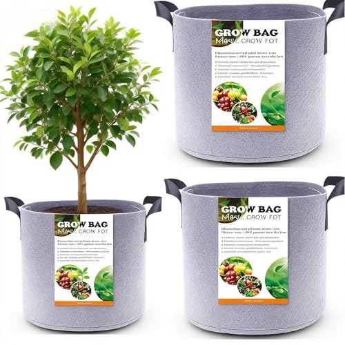 25 Gallon Fabric Grow Bags pots for Plannts 25Gallon Deep Heavy Duty Planter Pots with Handles 25 Gal Cloth Felt Gardening Nursery Pots for Tree Potato Tomato Flower Indoor Outdoor 3pcs (25 gallon)