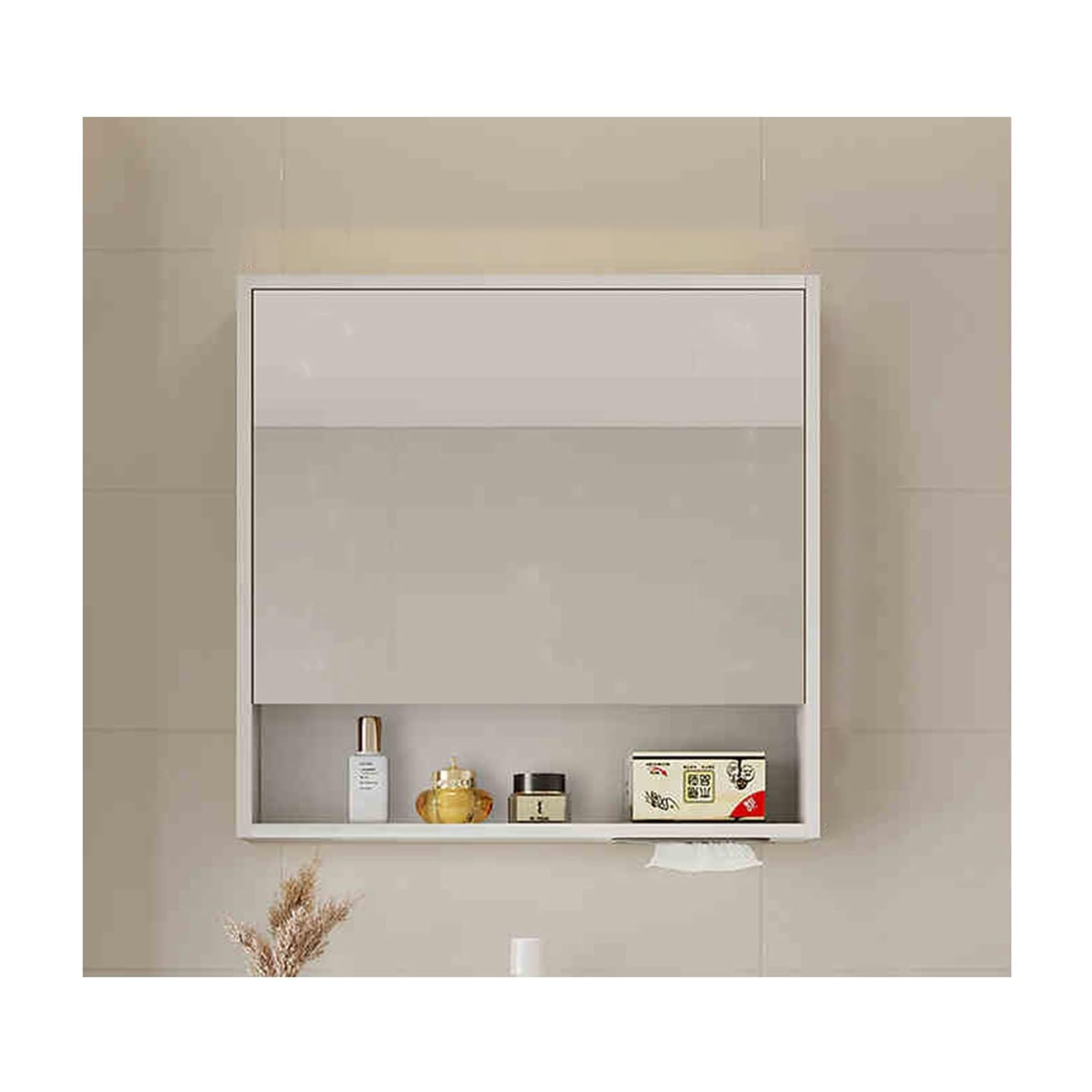 BKSXSOP Wall-Mounted Bathroom Mirror Cabinet - Double Door Vanity Storage with Shelf, 60cm White Mirrored for Stylish nization & Space-Saving Solution