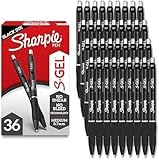 SHARPIE S-Gel Pens Black Medium Point 0.7mm | No Smear No Bleed | Contoured Rubber Grip | For Office | 36 Count, Pack of 6
