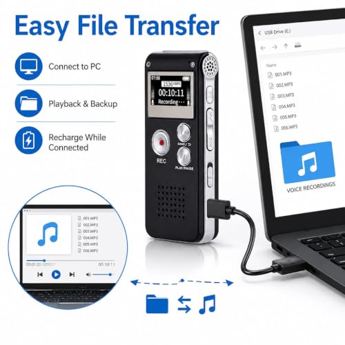 Image of TMY 128GB Digital Voice Recorder 16GB Voice Recorder with Playback for Lectures - USB Rechargeable Dictaphon Upgraded Small Tape Recorder (1305) (TMY13)