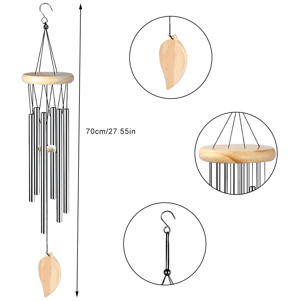 70 cm Gancio Campanelli a Vento in Metallo, Tubi in Alluminio Campane a Vento, Scacciapensieri da Esterno, Campanelli Eolici per Decorazioni Giardino, Campane a Vento, per Balcone, Giardino