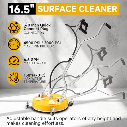 Image of Tool Daily 16.5 inch Pressure Washer Surface Cleaner with Dual Handle, Surface Cleaner for Pressure Washer Attachment with 4 Wheels for Driveway, Sidewalk, Patio, Deck Cleaning