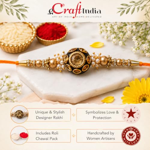 Image of eCraftIndia Silver Floral Designer Rakhi for Brother | Raksha Bandhan Rakhi for Bhai Bhaiya