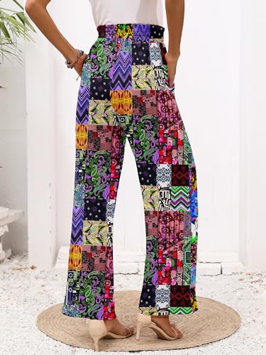 Heymoments Women's Wide Leg Lounge Pants with Pockets Floral Print XX-Large Lightweight High Waisted Adjustable Tie Knot Loose Comfy Casual Trousers — view 2