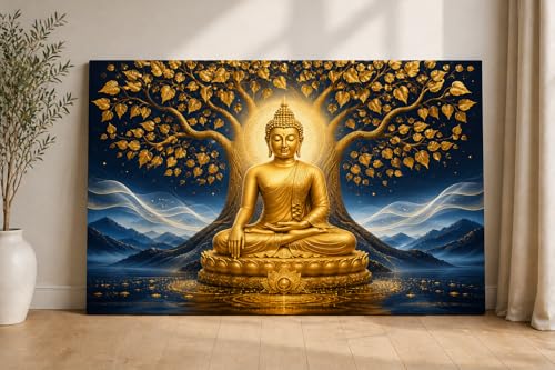 ICE ARMOR 24x36 Inch Frameless Golden Earth Touching Buddha Canvas Wall...