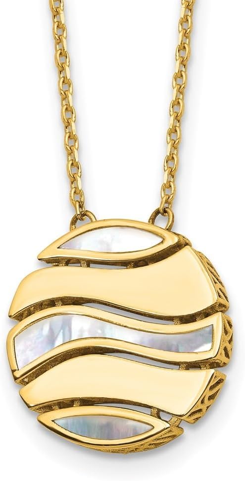 Diamond2Deal 14k Yellow Gold Polished Pearl 17mm Circle Necklace 16" to 18"
