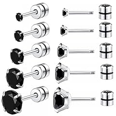 5 Pairs Silver(Black CZ)