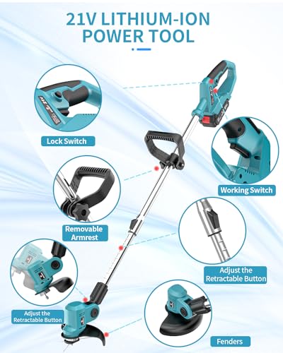 Rasentrimmer mit 2 x 3.0 Akku Freischneider Leichter Rasenmäherschneider für Rasenschneiden, 10 Metall-Fadenspule, 10 Kunststoffklingen, 2 Metallklingen, 1... – Bild 6