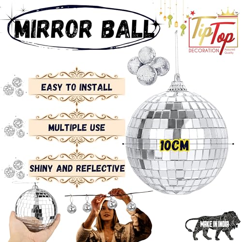 Image of Premium Mirror Disco Ball Hanging Party Centerpieces (Handmade) (10 cm (1 pc) (4 inch))