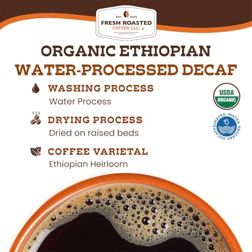 Image of Fresh Roasted Coffee, Organic Ethiopian Water-Processed Decaf Drip Ground Coffee, Medium Roast, USDA Organic, 100% Single Origin, Kosher, 12 oz