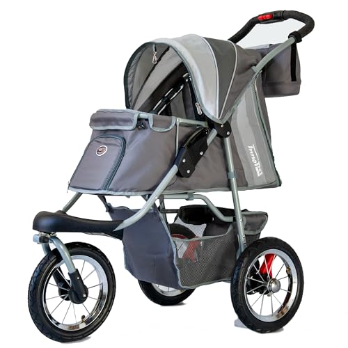 Innopet Comfort Air Eco Grauer Hundebuggy Katzenbuggy - Leichter Hundewagen mit 30cm Luftreifen - Einhändig faltbar - für alle Untergründe und im Gelände - recycelter Nylonstoff