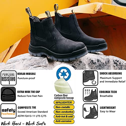 Work Boots for Men, Composite/Soft Toe Waterproof Working Boots, Slip Resistant Anti-Static Slip-on Safety Working Shoes 8 9 10 11 12 132