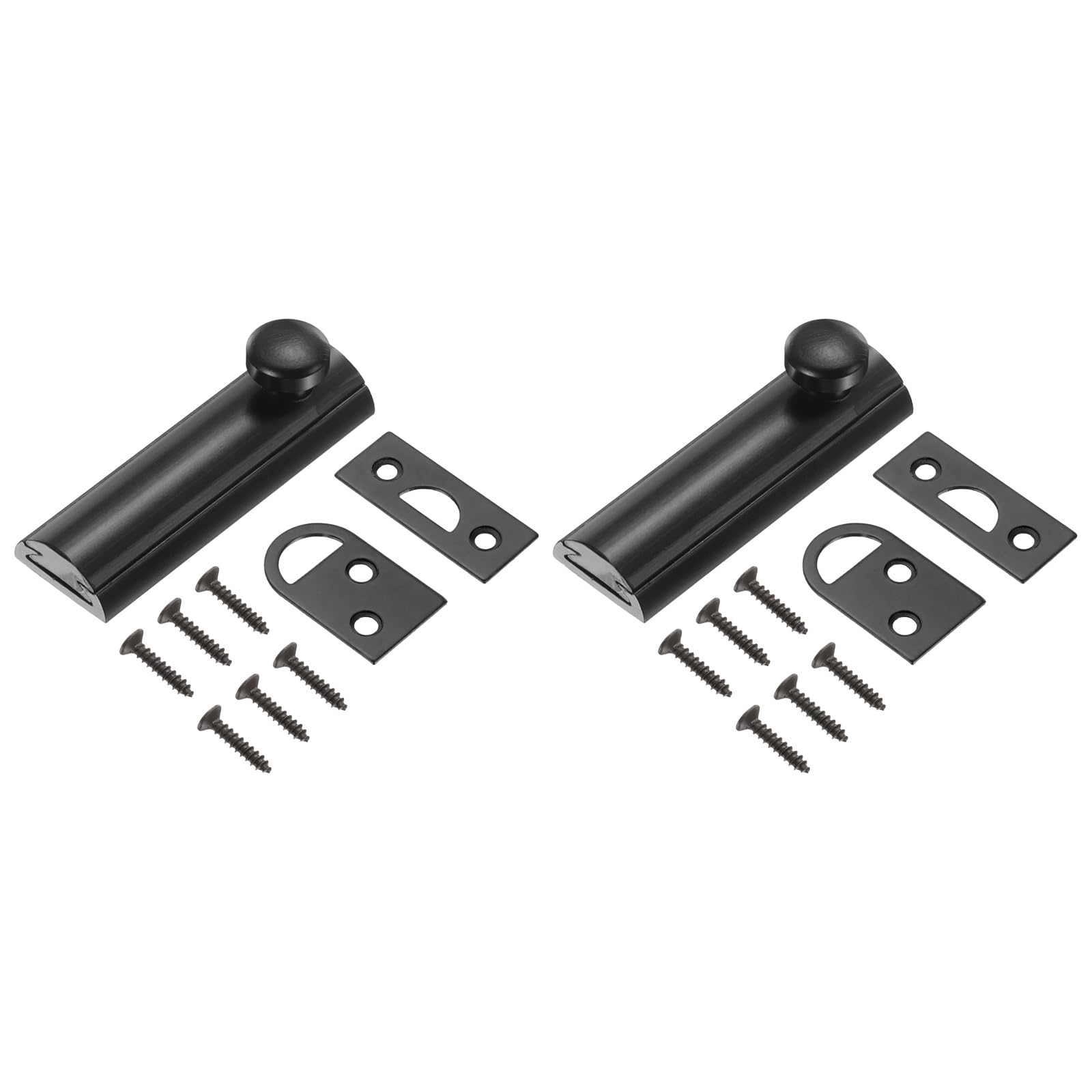 sourcing map 2Pcs 2" Solid Brass Surface Bolt, Concealed Security Slide Latch Door Lock with Screws, Polished French Door Lock for Closet Cabinet Recessed Doors, Matt Black