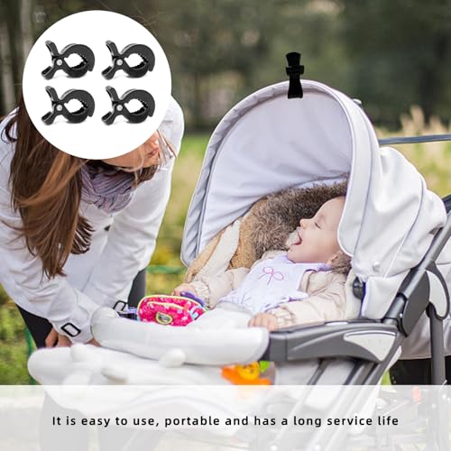 4 Stück Kinderwagen Klammern,Kinderwagen Clips,Klammern Kinderwagen,kinderwagen klammer,Klammern,Universal,Clip zur Befestigung Von Spielzeug Für Liegestühle,Rollstühle,Kinderwagen(Schwarz)