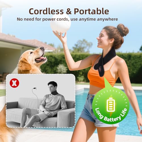 Cordless Neck Heating Pad for Pain, Neck Massager with 660nm 850nm Red Light, Heated Neck Wrap with 3000mAh Rechargeable, 3 Levels Heat & Massage, Black — view 4