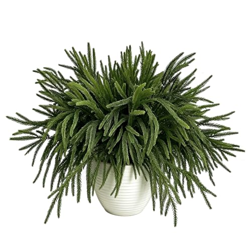 ILLUMINEW 16 Pcs Artificial Christmas Norfolk Pine Stems 18 Inch Faux Pine Branches for Vase Realistic Christmas Greenery Picks for DIY Garland Wreath Holiday Decor (16PCS)