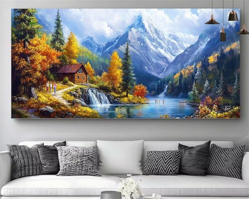 Bordado Punto de Cruz con Diamond Painting Río y Bosque, cuadros de pintura por números 30x60cm
