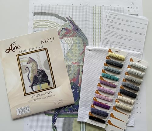 Image of Aine - Mystical Cats A1011, Cat Lovers Cat Cross Stitch Kits 8 inchx11, Cross Stitch Kit for Beginners & Advanced, Crossstitching Kits Adult, Counted Stitching Kits, Embroidery Kit