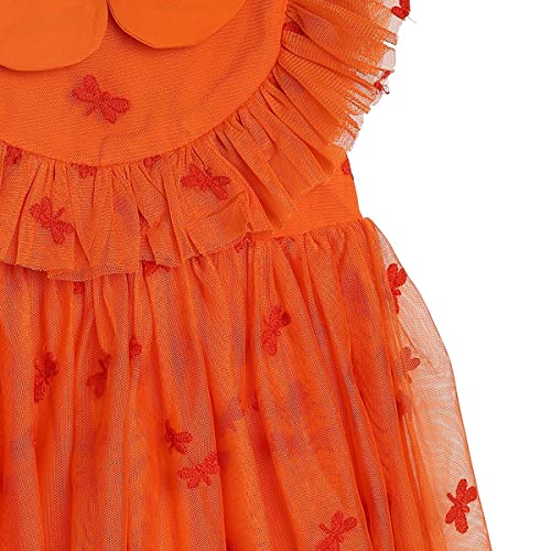 Image of miniklub Baby Round Neck Frill Sleeve Woven Polyester Printed Dress (Orange Color)