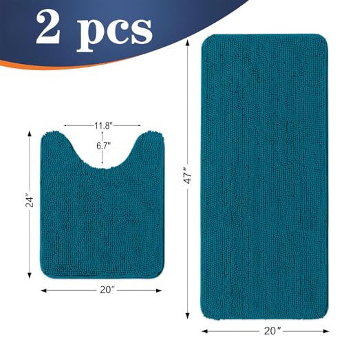 Image of OLANLY Bathroom Rugs Sets 2 Piece, Soft Absorbent Chenille Bath Mats and U-Shaped Contour Toilet Mat Area Rug Set, Machine Washable Bath Carpet, Home Decor Accessories(47 inchx20 inch+24 inchx20 inch, Peacock Blue)