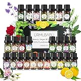 Juegos de Aceites Esenciales 26x5ml, Lavanda, Árbol de té, Eucalipto, Naranja dulce, Limoncillo, Menta, Limón, Bergamota, Incienso, Romero, Vainilla, Jazmín, Manzanilla, Clavo, Canela, Geranio