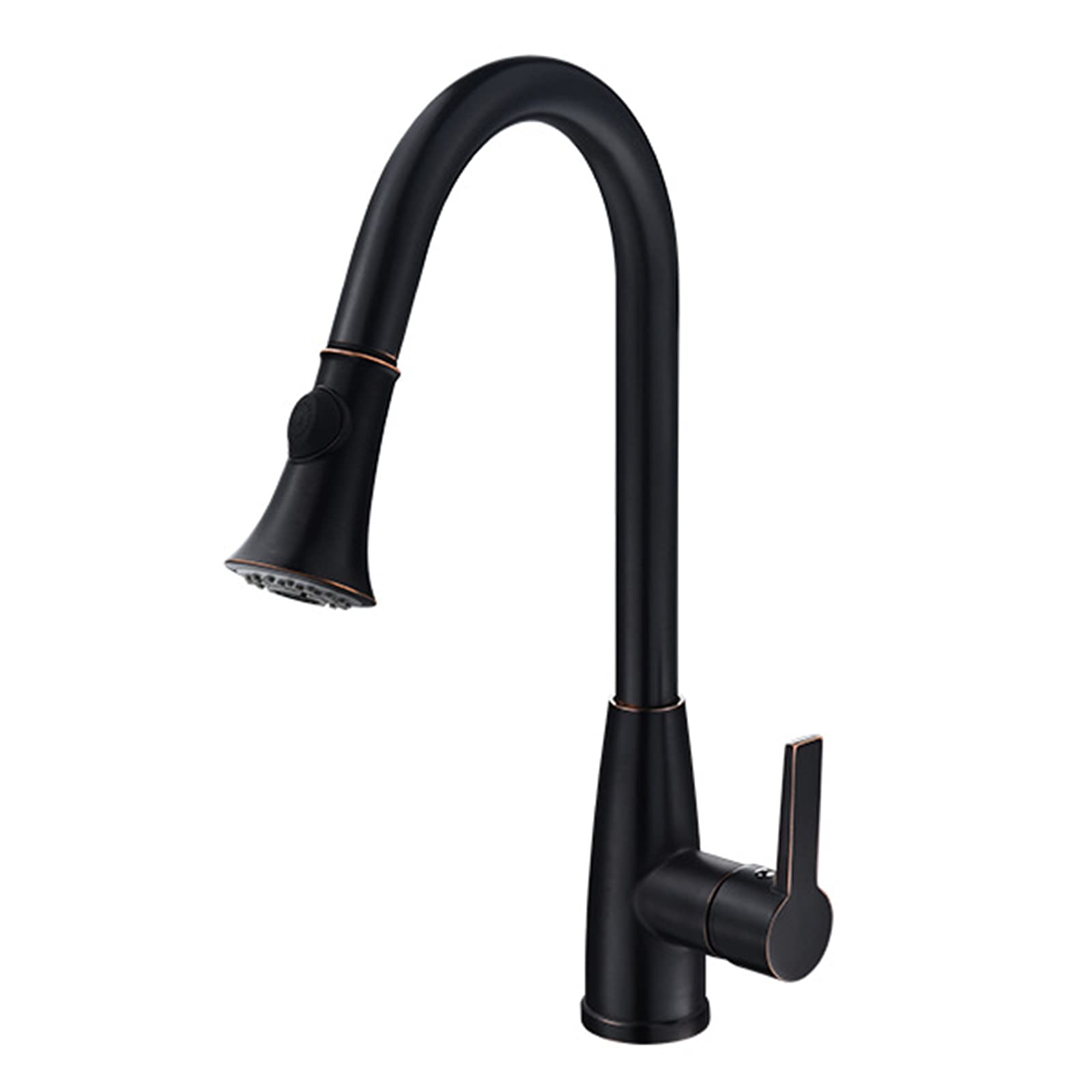 Lmysxaoz Black Kitchen Faucet With Pull Down Sprayer, Copper Single-Handle High Arc Single Hole Out Sink Faucet, Rotatable Hot And Cold Water Mixer Tap