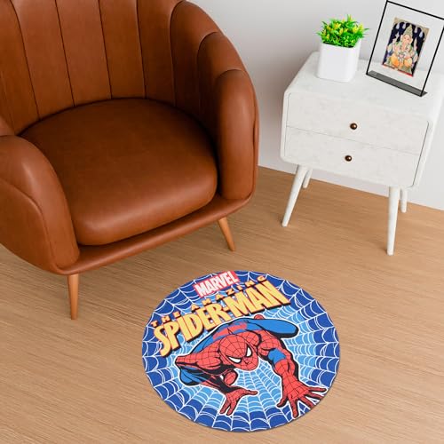 Image of Kuber Industries Round Marvel Spiderman Bathmat | Anti Skid Door Mat | Super Absorbent Bath Mat | Rubber Floor Mat for Home | Quick-Drying Non-Slip Floor Mat | HY026 | Blue