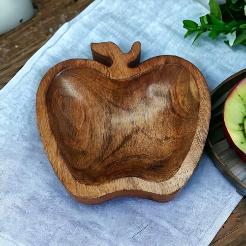 Image of Decorative Wood Serving Trays Set,Aesthetic Tray,Rustic Nesting Trays Stackable Platters for Serving Cakes, Pastries, Snacks, Breakfast, Coffee Table (Apple Tray)