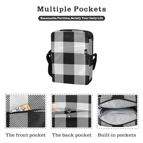 VIGTRO Small Crossbody Bag for Women Men, Checkerboard Plaid Messenger Bag Purse with Adjustable Strap, Black White Small Shoulder Bag for Travel Outdoor Sports3