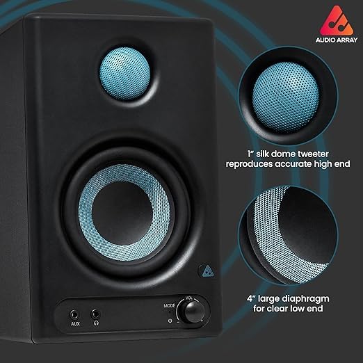 Image of Audio Array Studio Monitor Bundle with 60W Powered Speakers & Adjustable Metal Stands | Bluetooth, HDMI ARC, USB-C, RCA Inputs | Professional Studio Monitors for Home Studio, Streaming & Gaming-UB-02