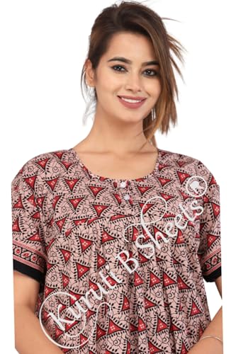 Image of Kuruti B Sheets Nighty for Women Cotton Combo (Pack of 2 Pcs) Nighty Gown Round Neck Short Sleeves Free Size