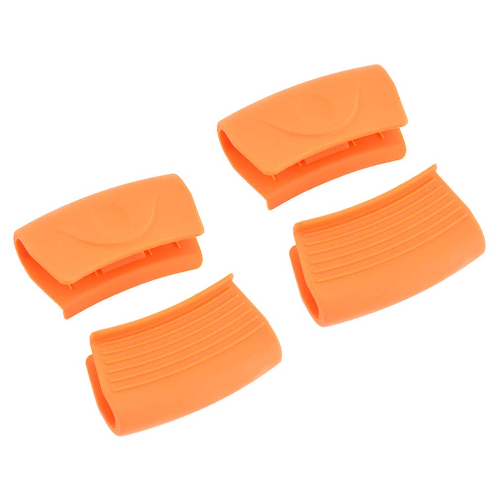 4 Cubiertas De Silicona Para Mangos De Sartén – Antideslizantes Y Anticalor, Color Naranja