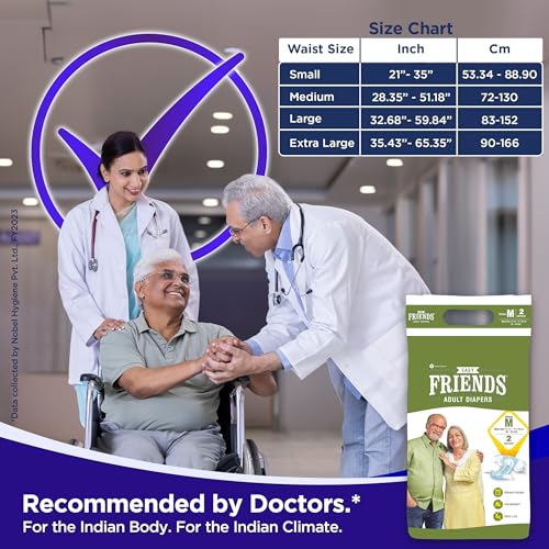 Image of Friends Easy Adult Diapers Tape Style (Medium) with odour lock and Anti-Bacterial Absorbent Core- Waist Size 28-44 Inch ; 71.12-111.76 Cm