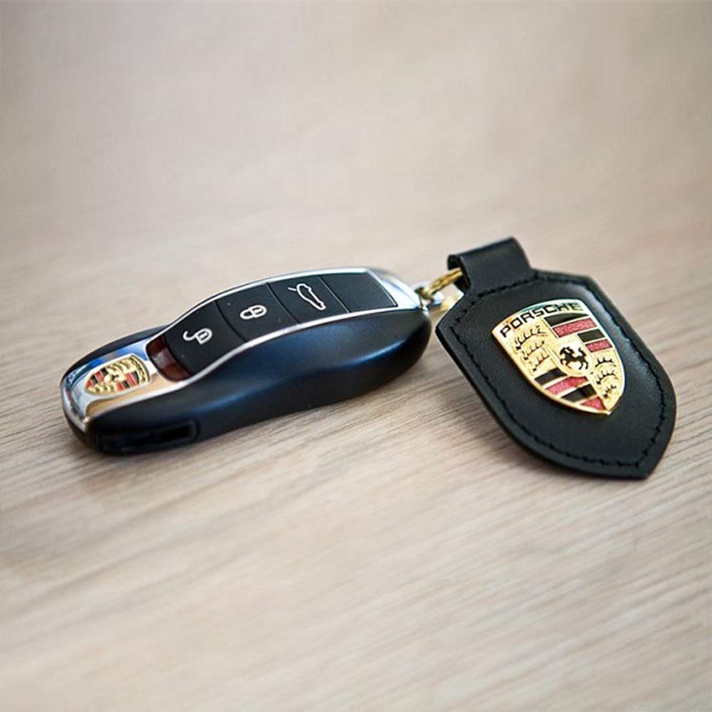 ORIGINAL Porsche Schlüsselanhänger SCHWARZ Leder mit Wappen WAP0500900E