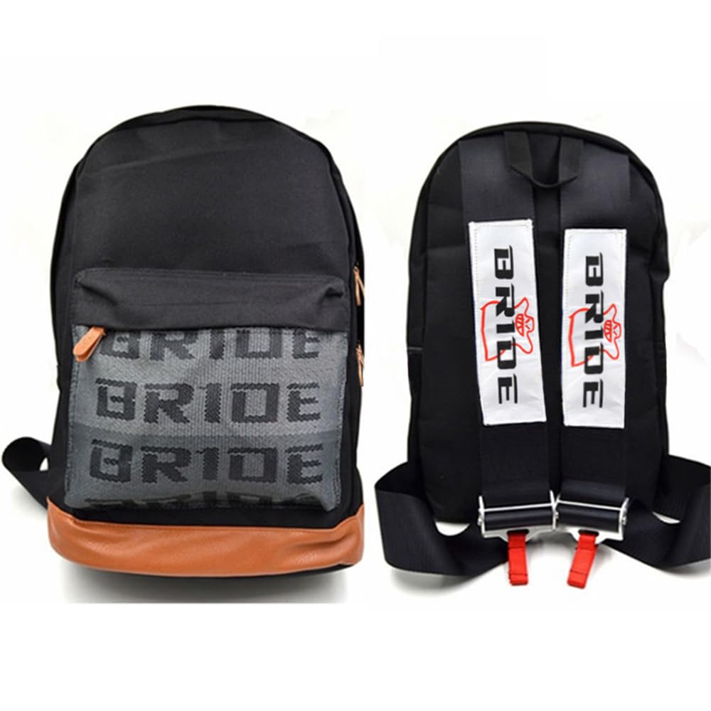 W-POWER JDM Bride Recaro Racing Laptop Travel Backpack - Brown Bottom with Adjustable Harness Straps (Black Bride Strap)
