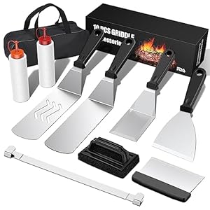 Blackstone Griddle Accessories Kit,10PCS Flat Top Grill Accessories Set for Blackstone and Camp Chef,Stainless Steel Griddle Grill Tools for Outdoor BBQ Teppanyaki Camping