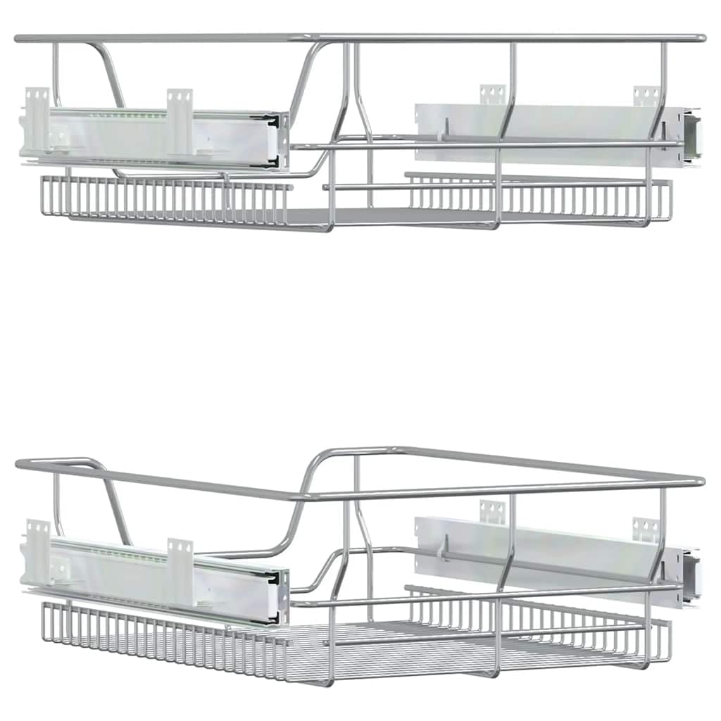Cestas de alambre de cocina, 2 unidades, extensibles, plateadas, 45 cm, cromadas, para armario y cajón, organizador para cubiertos, utensilios de cocina y almacenamiento