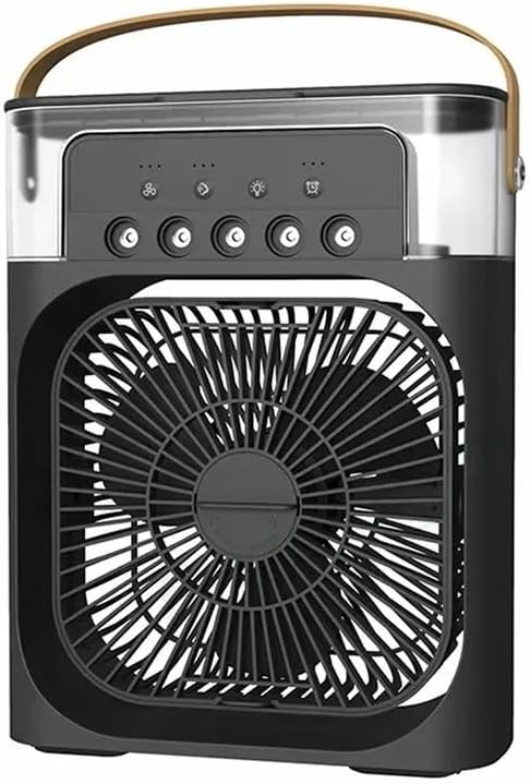 Generic Personal Evaporative Cooler with Remote Control, 600ml Water Tank, 5 Adjustable Nozzles, 7 Color Night Light, Small Compact Design (Black), pac600ml