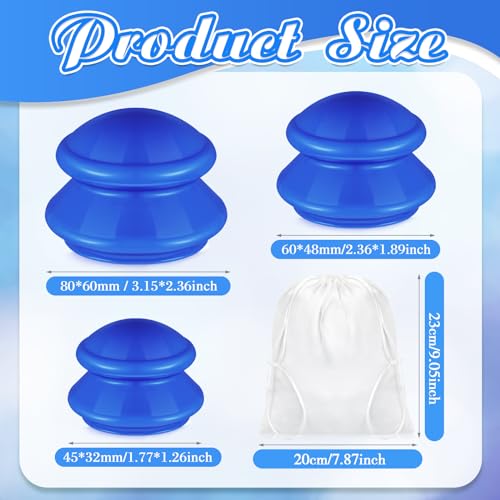 Image of TrelaCo 6 Pcs Silicone Cupping Kit for Massage Therapy,Solid Blue | Cupping Cups 3 Sizes, Suction Therapy for Body Massage Myofascial, Relieves Cellulite Muscle Pain Tension, Studio Household