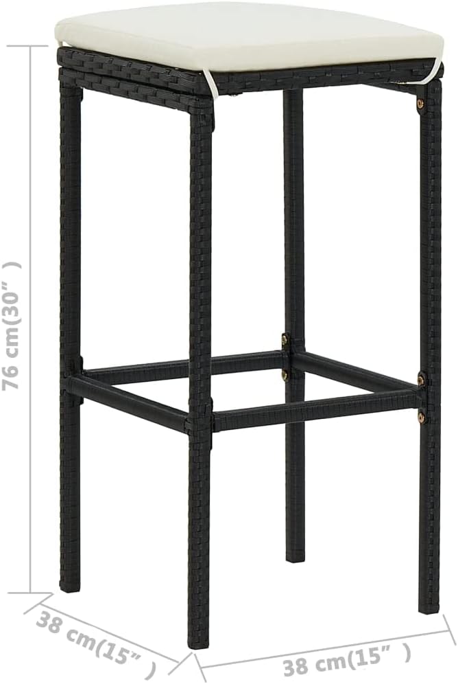 vidaXL Patio Bar Set 5 Piece, Bistro Set for Outdoor Porch Yard, Bar Stool with Cushions, Bistro Table, Farmhouse Modern Style, Poly Rattan Black