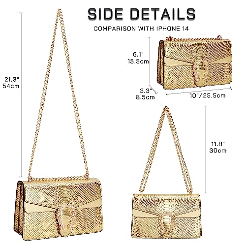 Image of Crossbody Shoulder Square Purse For Women - Fashion Embossed Snake-Print Leather Handbag Metal Chain satchel Tote Bag