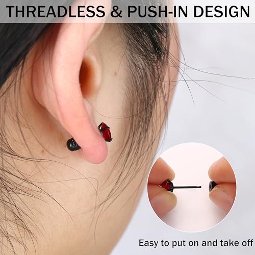 YADOCA 5Pairs Threadless Flat Back Earrings for Men Women Hypoallergenic Surgical Stainless Steel Earrings Studs Rainbow Cubic Zirconia Piercing Sleeper Earrings Set for Cartilage Black Tone3