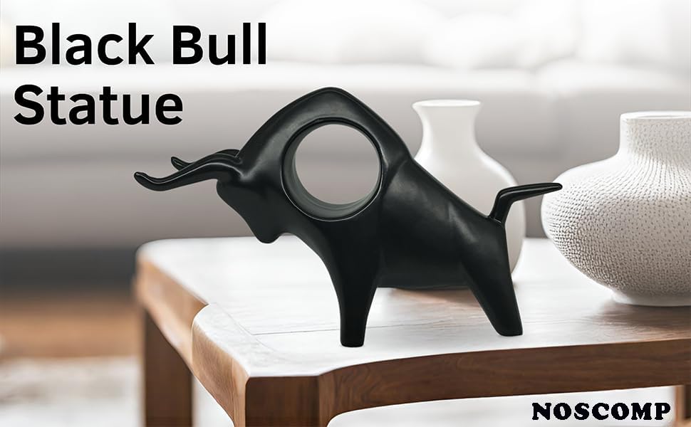 Image of NOSCOMP Home Decor Black Bull Statue Ceramic Figures Showpieces for Home Decor - (Black)