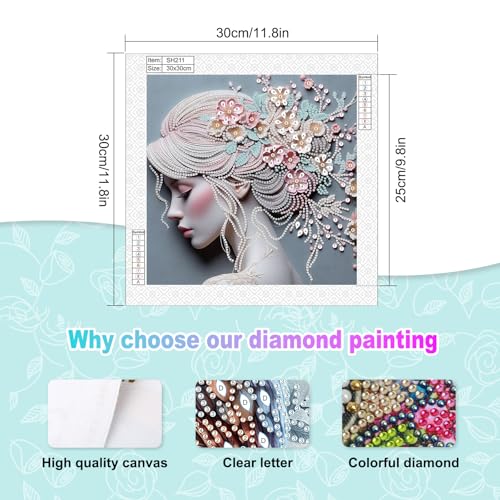 Image of AiYuanzsh Special Shape Diamond Painting Kits for Adults, 5D Crystal Rhinestone Diamond Art Canvas, DIY Paint by Diamonds Craft Kit, Sparkling Woman Profile Diamond Painting for Home Wall Decor Gift