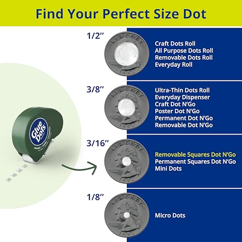 Image of Glue Dots GLU23681 Removable 3 /16 inch Square Dispenser 450Pc Dispenser Glue Sq Runremovable, Clear