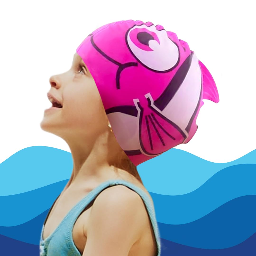 kina - Cuffia da Nuoto Bambini per Piscina, in Silicone, Ipoallergenica, Elastica e Soffice al tatto per Capelli corti e lunghi