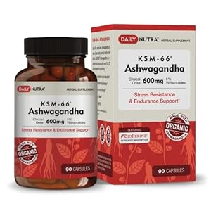 DailyNutra KSM-66 Ashwagandha 600mg Organic Root Extract – High Potency Supplement with 5% Withanolides | Supports Relaxation, Focus, & Energy (90 Capsules)
