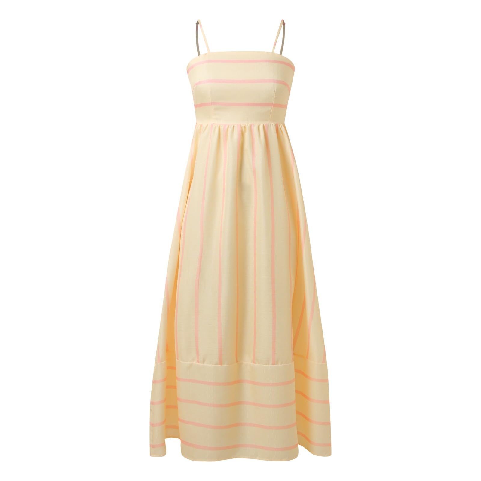 Vestido largo de verano para mujer, a rayas, sin mangas, con tirantes, tirantes delgados, estilo boho flowy