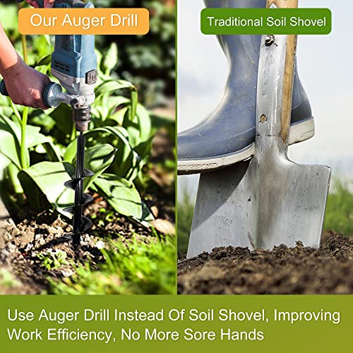 Nungt 3Pcs Auger Drill Bit Set For Planting, Bulb Planting Auger For Drill, Garden Auger Spiral Drill Bit, Auger Umbrella Or Post Hole Digger For 3/8 Inch Hex Drive Drill #TOP2