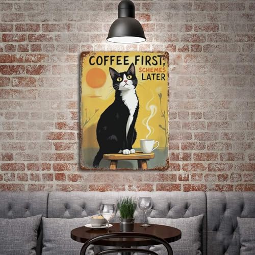 Plaque rétro en fer Coffee First pour décoration bistrot durable - 4